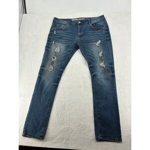 Denim & Rivets Jeans Mens 38 Jeans Blue Distressed Slim Fit Stretch